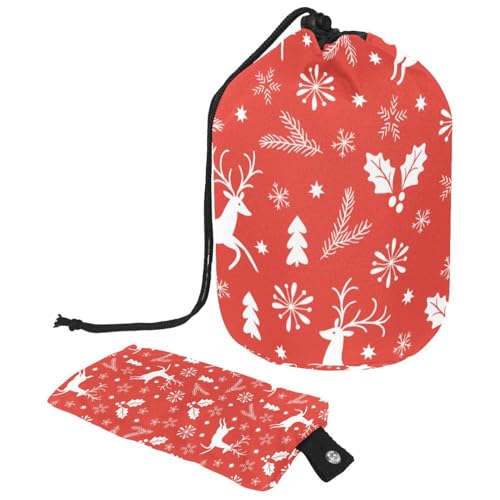 Make-up-Tasche mit Kordelzug, fassförmige Reise-Kosmetiktasche, Make-up-Tasche, faltbarer Kulturbeutel, Organizer, Aufbewahrungstasche für Damen und Mädchen, rotes Weihnachts-Rentier-Muster, multi, von Diusye
