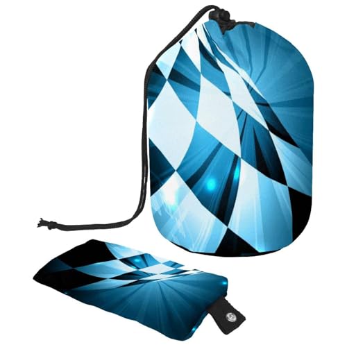 Make-up-Tasche mit Kordelzug, fassförmige Reise-Kosmetiktasche, Make-up-Tasche, faltbarer Kulturbeutel, Organizer, Aufbewahrungstasche für Damen und Mädchen, schwarz-weiß, kariert, Rennstrecke, multi, von Diusye