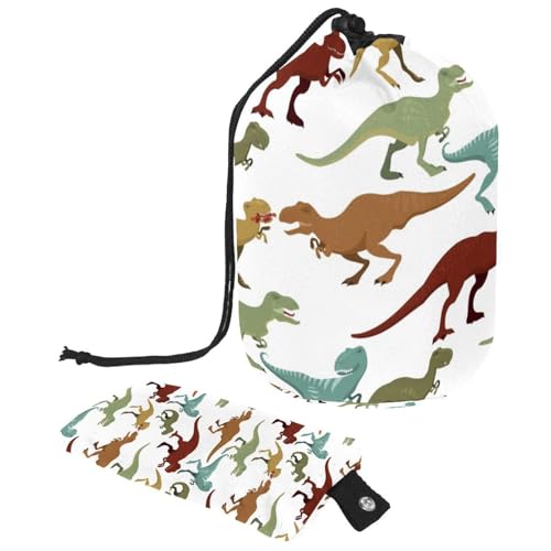 Make-up-Tasche mit Kordelzug, fassförmige Reise-Kosmetiktasche, Make-up-Tasche, faltbarer Kulturbeutel, Organizer, Aufbewahrungstasche für Damen und Mädchen, wilder Jurassic T-Rex Dinosaurier, multi, von Diusye