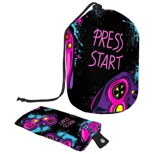Make-up-Tasche mit Kordelzug, fassförmige Reise-Kosmetiktasche, Make-up-Tasche, faltbarer Kulturbeutel, Organizer, Aufbewahrungstasche für Damen und Mädchen – Grunge Gamepad Joystick, multi, von Diusye