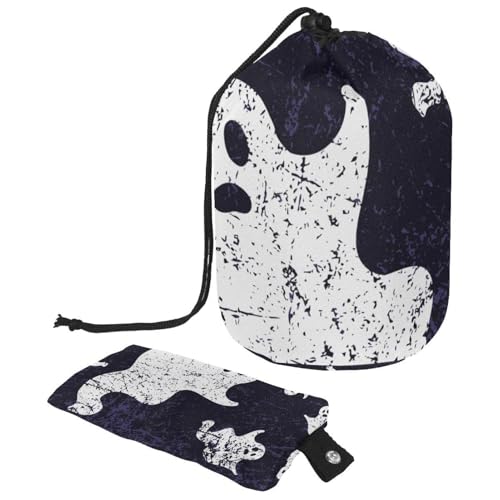 Make-up-Tasche mit Kordelzug, fassförmige Reise-Kosmetiktasche, Make-up-Tasche, faltbarer Kulturbeutel, Organizer, Aufbewahrungstasche für Damen und Mädchen – Grunge Halloween Ghost, multi, von Diusye