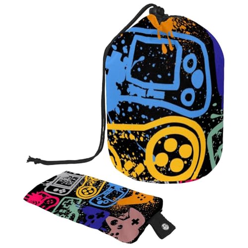 Make-up-Tasche mit Kordelzug, fassförmige Reise-Kosmetiktasche, Make-up-Tasche, faltbarer Kulturbeutel, Organizer, Aufbewahrungstasche für Damen und Mädchen – Grunge Paiting Spielkonsole, multi, von Diusye