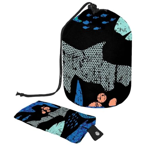 Make-up-Tasche mit Kordelzug, fassförmige Reise-Kosmetiktasche, Make-up-Tasche, faltbarer Kulturbeutel, Organizer für Damen und Mädchen, Grunge-Hai-Muster und Blasen, multi, Einheitsgröße, von Diusye