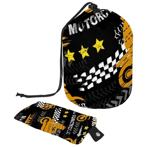 Make-up-Tasche mit Kordelzug, fassförmige Reise-Kosmetiktasche, Make-up-Tasche, faltbarer Kulturbeutel, Organizer für Damen und Mädchen, Grunge Motorrad und Reifenspur, multi, Einheitsgröße, von Diusye