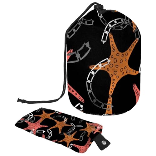 Make-up-Tasche mit Kordelzug, fassförmige Reise-Kosmetiktasche, Make-up-Tasche, faltbarer Kulturbeutel, Organizer für Damen und Mädchen, Seestern und Ketten, multi, Einheitsgröße, Kulturbeutel von Diusye