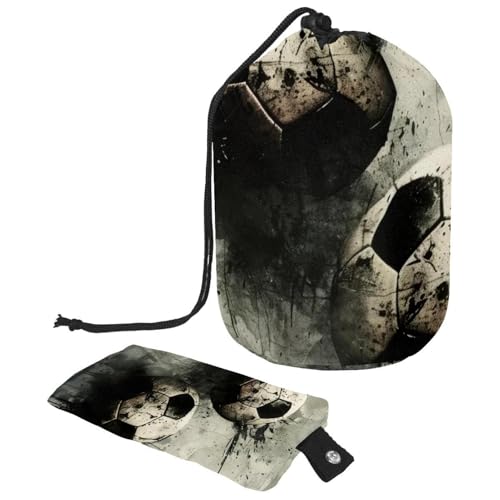 Make-up-Tasche mit Kordelzug, fassförmige Reise-Kosmetiktasche, Make-up-Tasche, faltbarer Kulturbeutel, Organizer für Damen und Mädchen, zwei schmutzige Grunge-Fußbälle, multi, Einheitsgröße, von Diusye