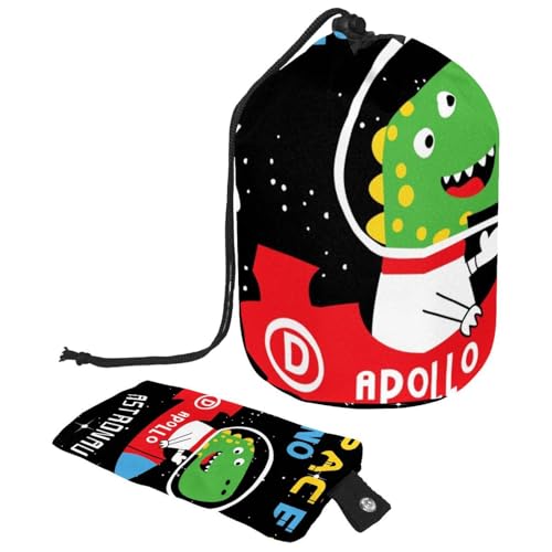 Make-up-Tasche mit Kordelzug, tonnenförmige Reise-Kosmetiktasche, Make-up-Tasche, faltbare Kulturbeutel, Aufbewahrungstasche für Damen und Mädchen, Dinosaurier im Weltraum, multi, Einheitsgröße, von Diusye