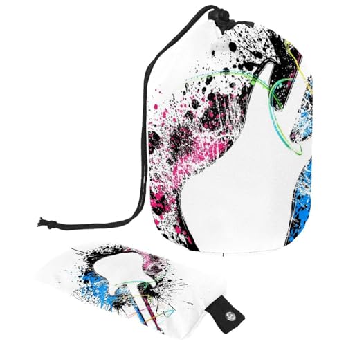 Make-up-Tasche mit Kordelzug, tonnenförmige Reise-Kosmetiktasche, Make-up-Tasche, faltbarer Kulturbeutel, Aufbewahrungstasche für Damen und Mädchen, Gitarre mit buntem Grunge-Spritzer, multi, von Diusye