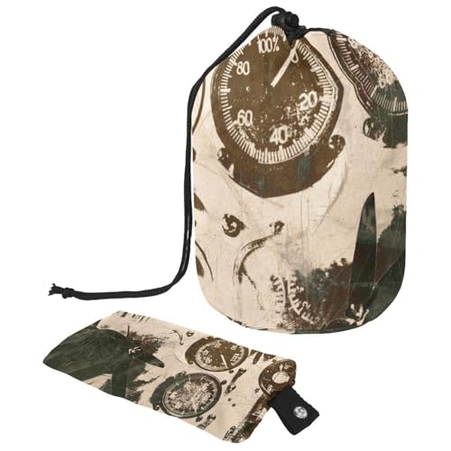 Make-up-Tasche mit Kordelzug, tonnenförmige Reise-Kosmetiktasche, Make-up-Tasche, faltbarer Kulturbeutel, Aufbewahrungstasche für Damen und Mädchen – Grunge-Flugzeugpropeller und Zifferblatt, multi, von Diusye