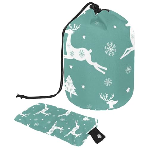 Make-up-Tasche mit Kordelzug, tonnenförmige Reise-Kosmetiktasche, Make-up-Tasche, faltbarer Kulturbeutel, Organizer, Aufbewahrungstasche für Damen und Mädchen, Laufendes Weihnachts-Rentier, multi, von Diusye