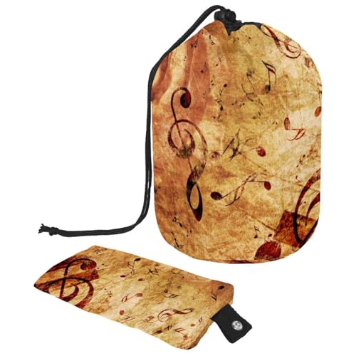 Make-up-Tasche mit Kordelzug, tonnenförmige Reise-Kosmetiktasche, Make-up-Tasche, faltbarer Kulturbeutel, Organizer, Aufbewahrungstasche für Damen und Mädchen, Vintage-Grunge-Musiknoten-Rose, multi, von Diusye