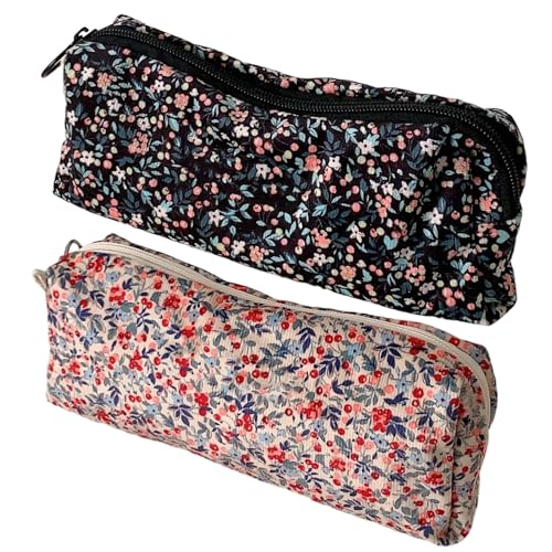 Diuyzoc Cordhose Stifteetui,2er-Set Niedliches Stifteetui Zubehör - Organizer Tasche mit 3D Blumenstickerei für Damen Teenager Kinder Schule Reise Mädchen von Diuyzoc