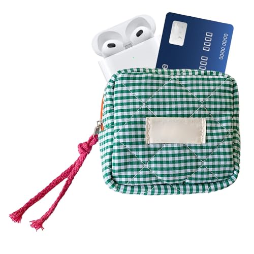 Make-up-Tasche klein, kleine Make-up-Tasche - Kleine Kopfhörertasche für Studenten | Make-up-Tasche, kleine quadratische Karierte Kosmetik-Reisetasche für Damen und Mädchen von Diuyzoc