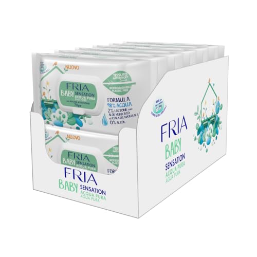 FRIA Baby Sensation Reines Wasser – Tücher für Neugeborene und Kinder – Super sanft mit 98% Wasser und 2% natürlicher Lotion – Format: 12 Packungen mit je 70 Tüchern von Diva International