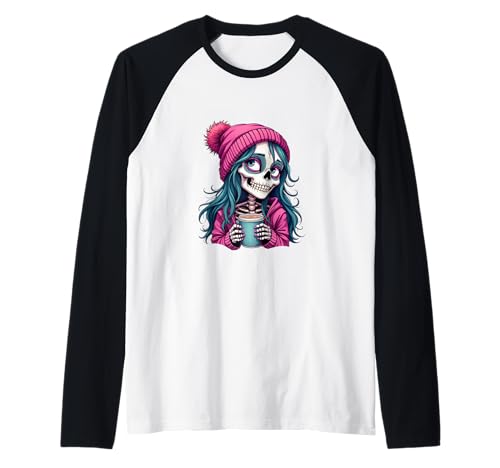 Diva Totenkopf Skelett Design für Mädchen Frauen pink Kaffee Raglan von Diva Totenkopf Design für Mädchen und Frauen
