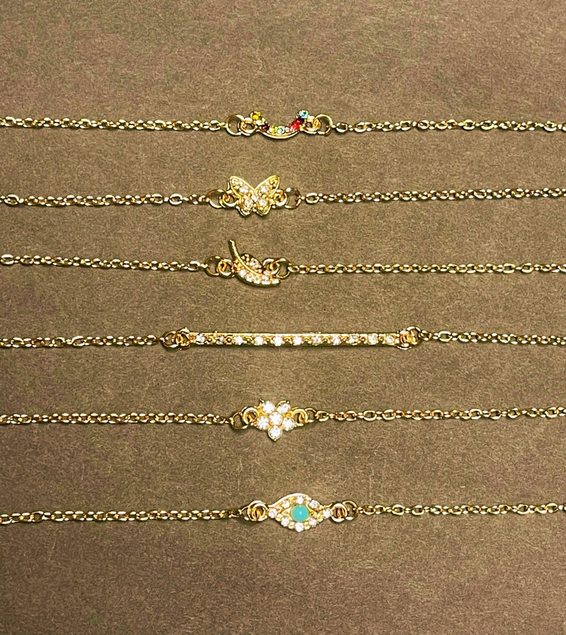 6 Stück Gold Kristall Charm Fußkettchen Set, Körper Schmuck Für Frauen, Stern, Blatt, Schmetterling, Evil Eye Modeschmuck, Sommer, Strand von DivaChicTreasures