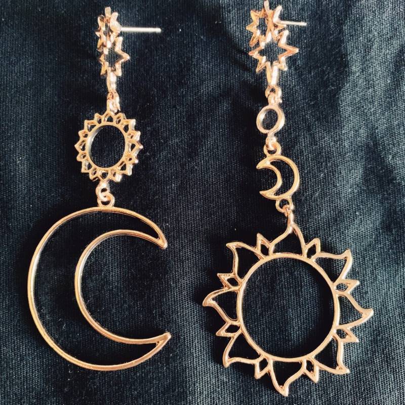 Rose Gold Boho Hohlmond Sonne Assymetrisch Tropfen Ohrringe, Statement Dangling Ohrringe Für Frauen, Lange von DivaChicTreasures
