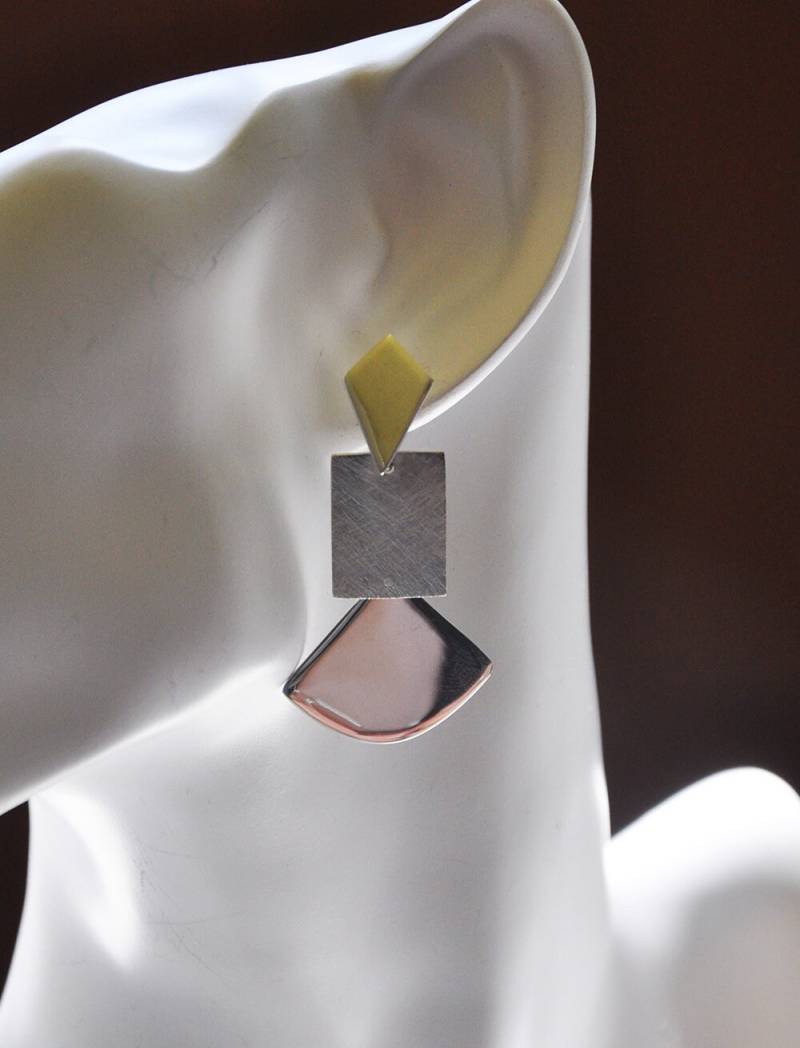 3 Elemente Geometrisch Aneinander Gefügt, Glänzend Und Silber Ice-Matt von DivaKreationen