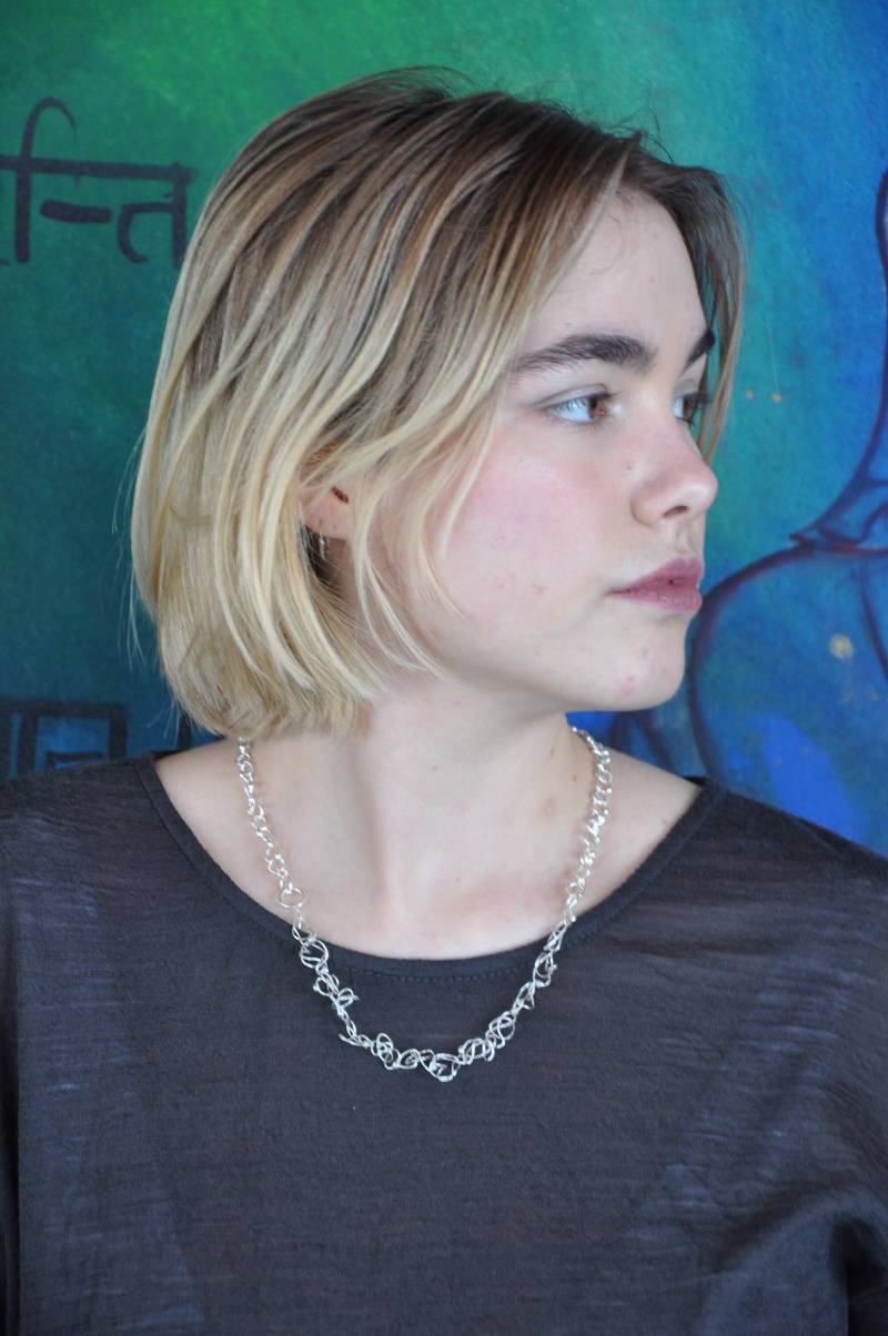 Extravagante Halskette Aus 925 Silber, Gekräuselte Silberverbindungen Mit Eingearbeiteten Silberperlchen, Statement Halskette, Besonders von DivaKreationen