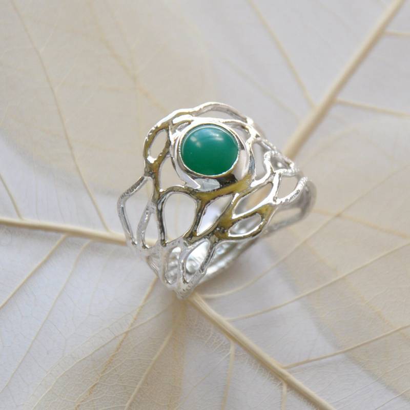 Jaspis Silberring, Filigrane Linien Halten Den Runden Jaspis, Auffallendes Design, Wunderschöner Grün-Ton, Design in Deutschland von DivaKreationen