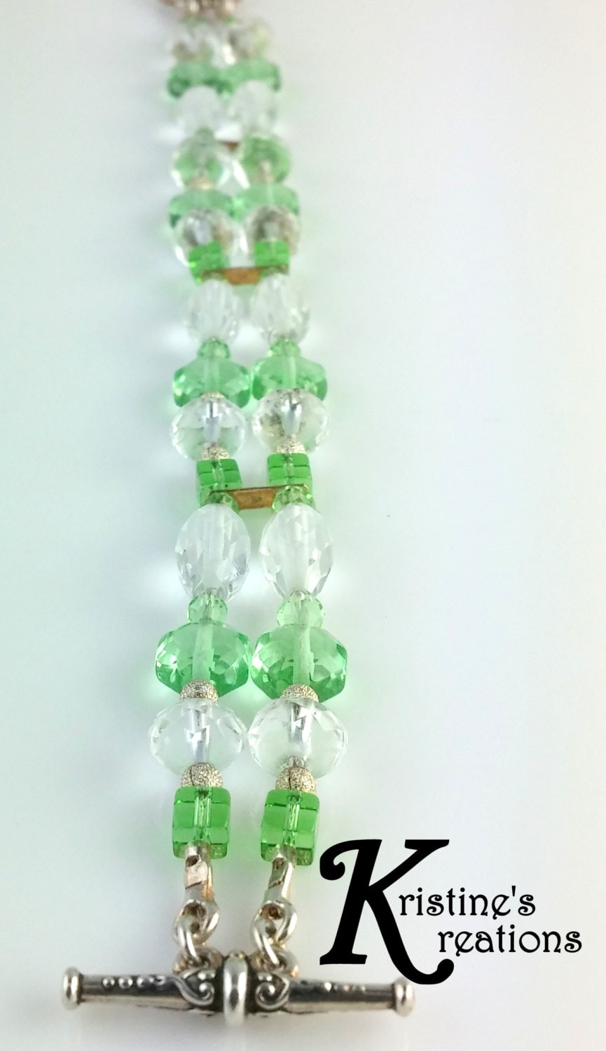 Doppelstrang-Grüner Quarz, Bergkristall Und Sterling Silberarmband von DivaKreations