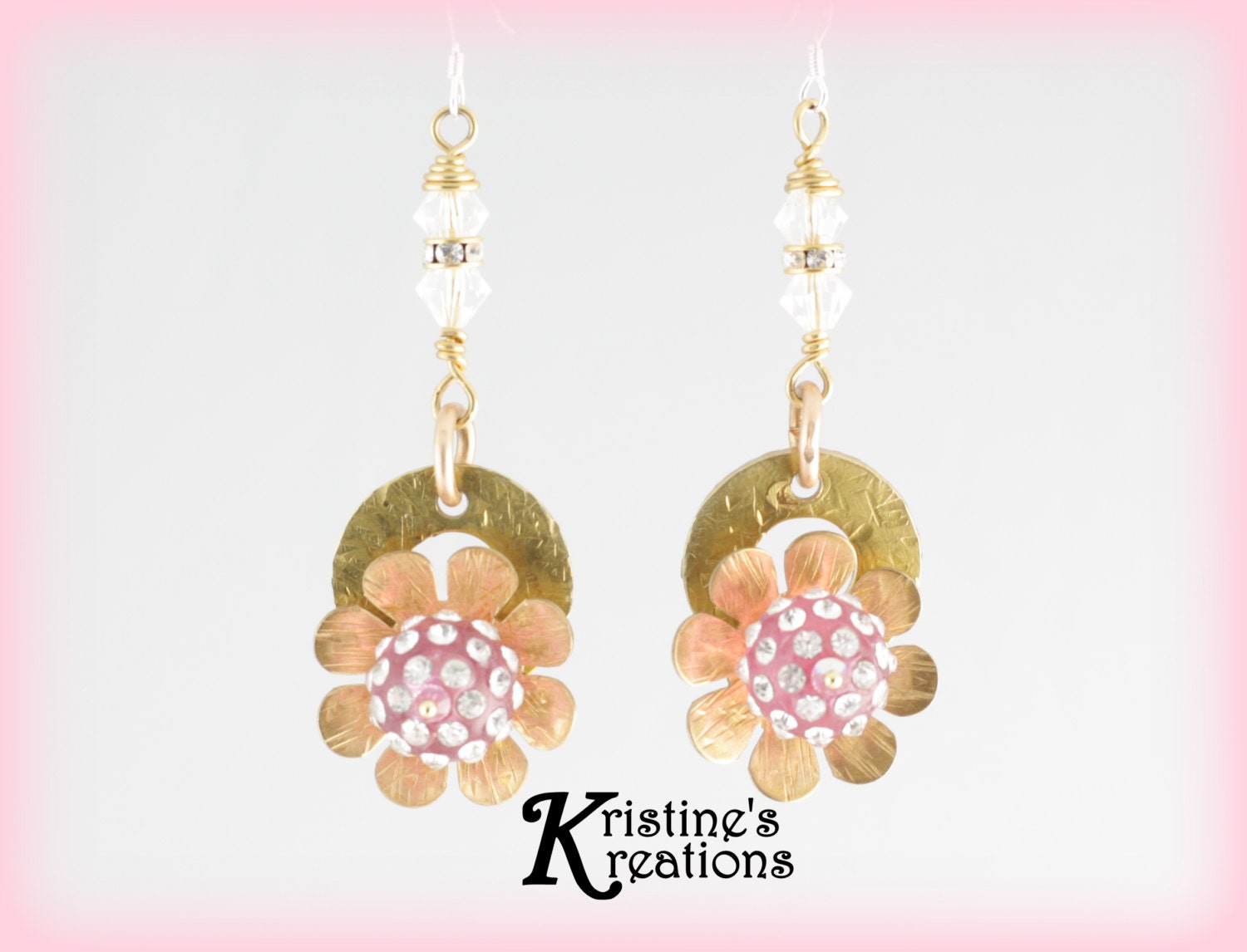 Vintage Rosen Swarovski Kristall Ohrringe - Rosenkugel Messing Bronze Blumen Blume Mit Kugel von DivaKreations