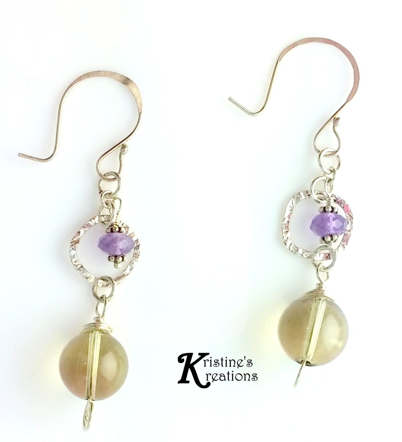 sterling Silber Amethyst Zitronenquarz Tropfen Ohrringe von DivaKreations