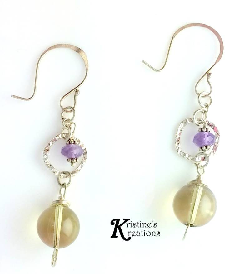 sterling Silber Amethyst Zitronenquarz Tropfen Ohrringe sterling Silber Amethyst Zitronenquarz Tropfen Ohrringe von DivaKreations