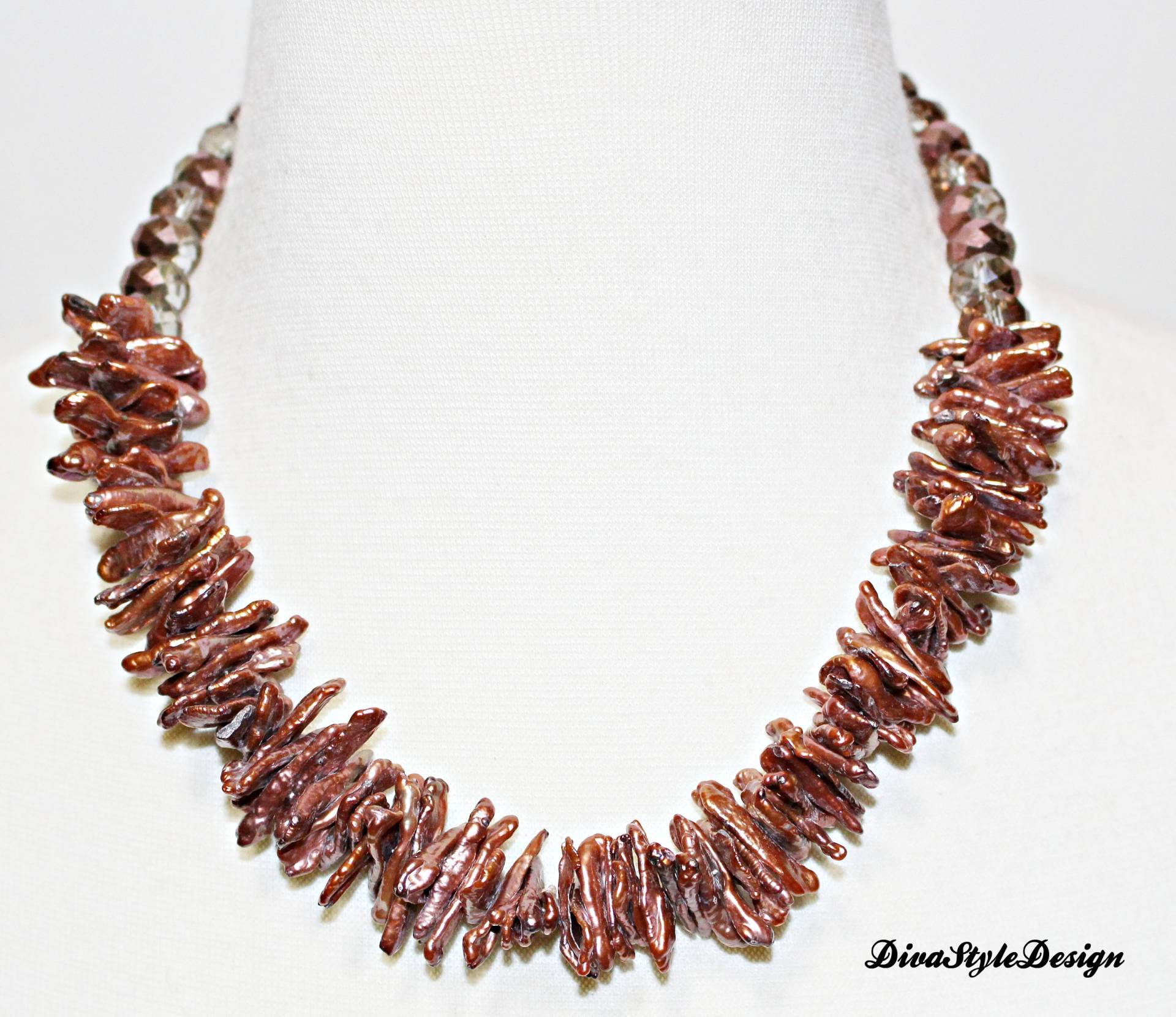 Bronze Perle Statement Halskette, Perlenkette, Und Kristall Perlen Süßwasserperlen von DivaStyleDesign