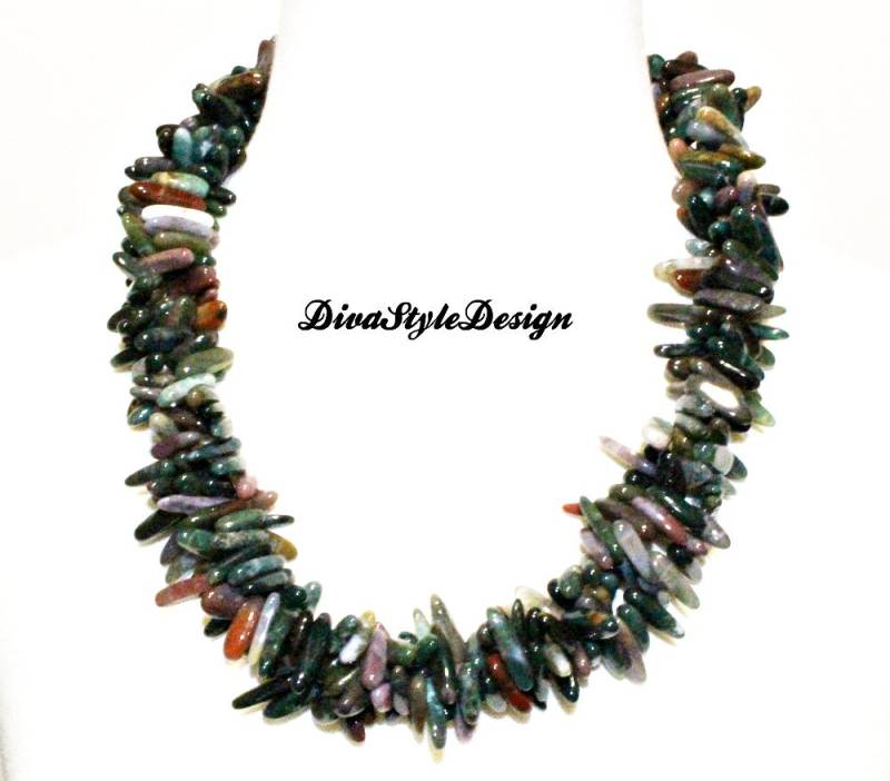 Jaspis Statement Halskette, Multicolor Jaspis, Mehrstrang Grüne Sandstein Verschluss von DivaStyleDesign