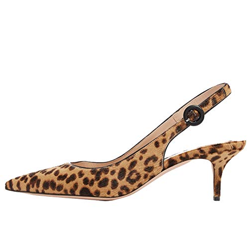 Divanne Slingback Pumps, Damen Spitz Zehe Niedriger Absatz Sandalen Slingback Strap Kitten Heel Pumps Abend Party Hochzeit Schuhe, (Leopard 02), 38 EU von Divanne