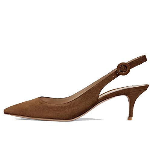 Divanne Slingback Pumps, Damen Spitz Zehe Niedriger Absatz Sandalen Slingback Strap Kitten Heel Pumps Abend Party Hochzeit Schuhe, Braun (Dunkelbraunes Wildleder), 38 EU von Divanne