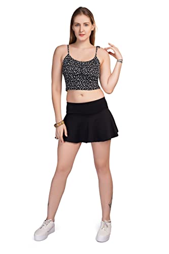 Damen Stretchy Flared Casual Mini Skater Rock Basic Sommer Einfarbig Mini Röcke, Schwarz , 40 von Divas World