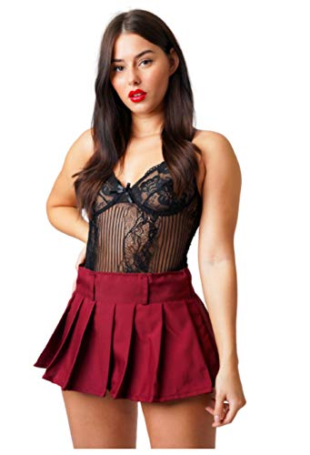 Divas World Damen Faltenrock Burgunderrot Micro Mini Plaid Schulmädchen Tennis Hohe Taille (Größe M), burgunderfarben, 36 von Divas World