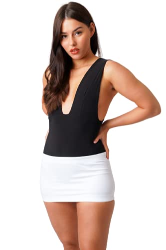 Divas World Weißer doppelt elastischer Micro-Minirock, hohe Taille, figurbetont, modische Partykleidung für Damen, weiß, 52 von Divas World