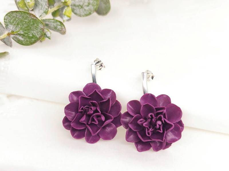 Lila Blumen Ohrringe Aus Fimo, Florale Ohrstecker, Violette Statement Ohrringe, Geschenk Für Sie, Mama von DivasDreamsArt