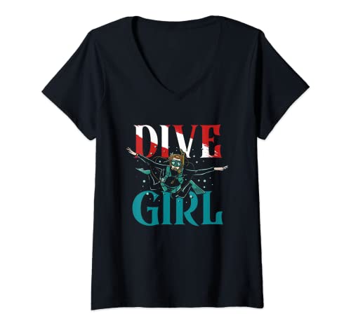 Damen Dive Girl | Unterwassertaucher | Freediver Scuba Diver T-Shirt mit V-Ausschnitt von Dive Girl Underwater Freediver Scuba Diver Gift