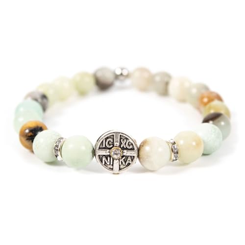 Diveevo Handgefertigtes Armband mit IC XC NIKA-Motiv – Aus natürlichen Steinen – Christlicher Schmuck für Schutz und Inspiration (Amazonit) von Diveevo