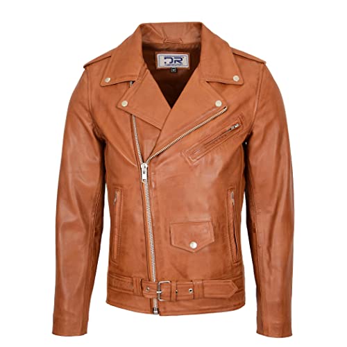 DR100 Herren Biker Lederjacke Tan, hautfarben, XL von Divergent Retail