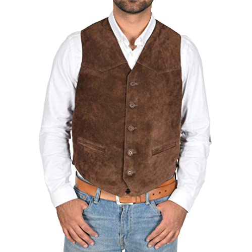 DR121 Herren Leder Wildleder Cowboy Weste braun, braun, L Kurz von Divergent Retail