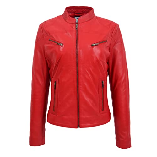 DR200 Damen Classic Casual Biker Lederjacke Rot, rot, 46 von Divergent Retail