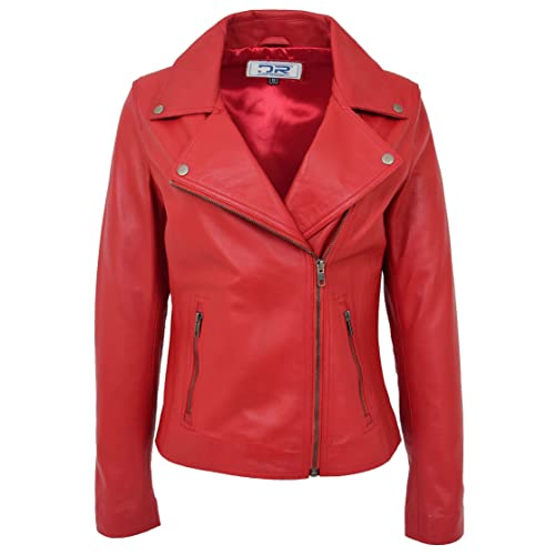 DR216 Damen Casual Smart Biker Lederjacke Rot, rot, 40 von Divergent Retail