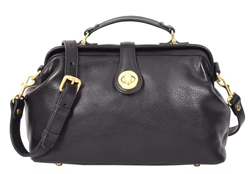 Damen-Handtasche aus echtem Leder, kleine Umhängetasche, mit Tragegriff, Arzttasche, Vollnarbenleder, Camille, Schwarz , L: 32 X H: 18 X W: 14 CM von Divergent Retail