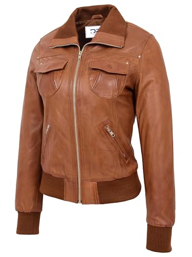 Divergent Retail Bonnie Damen Leder Klassische Bomberjacke Tan, hautfarben, 38 von Divergent Retail