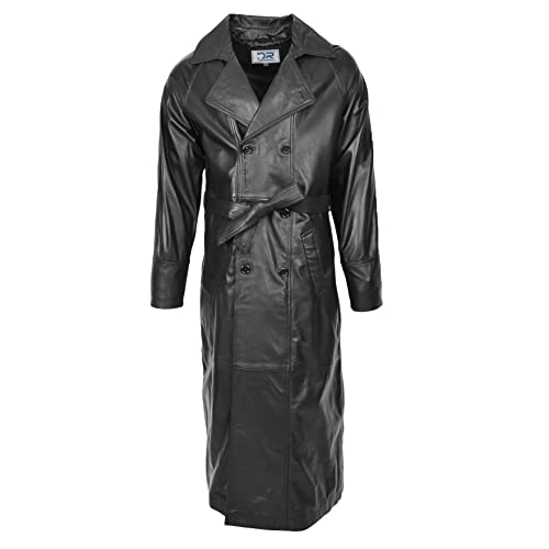 Divergent Retail DR157 Herren Trench Double Breasted Full Length Ledermantel schwarz, Schwarz , 3XL Extra Tall von Divergent Retail