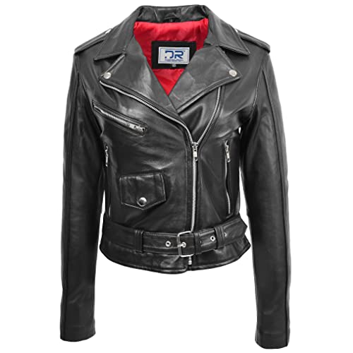 Divergent Retail DR199 Damen Hard Ride Biker Style Lederjacke schwarz, Schwarz , 38 von Divergent Retail