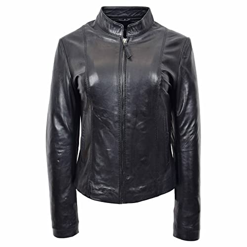 Divergent Retail DR265 Damen-Lederjacke, weich, schwarz, tailliert, Biker-Stil, Schwarz , 38 von Divergent Retail