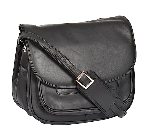 Divergent Retail DR364 Damen Classic Crossbody Leder Tasche schwarz, Schwarz , Medium von Divergent Retail