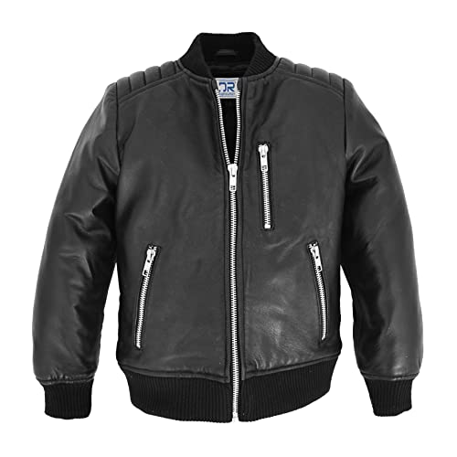 Divergent Retail DR454 Jungen Bomberjacke aus echtem Leder, Schwarz, Schwarz , 12 Jahre von Divergent Retail