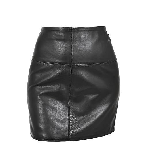 Divergent Retail Damen Leder 16 Zoll Mini Länge Bleistiftrock Schwarz DR567, Schwarz , 36 von Divergent Retail